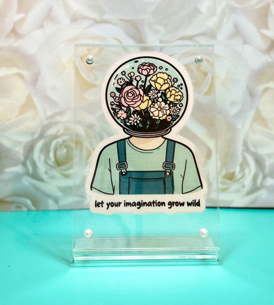 "Let Your Imagination Grow" Surreal Floral Head Vinyl Sticker