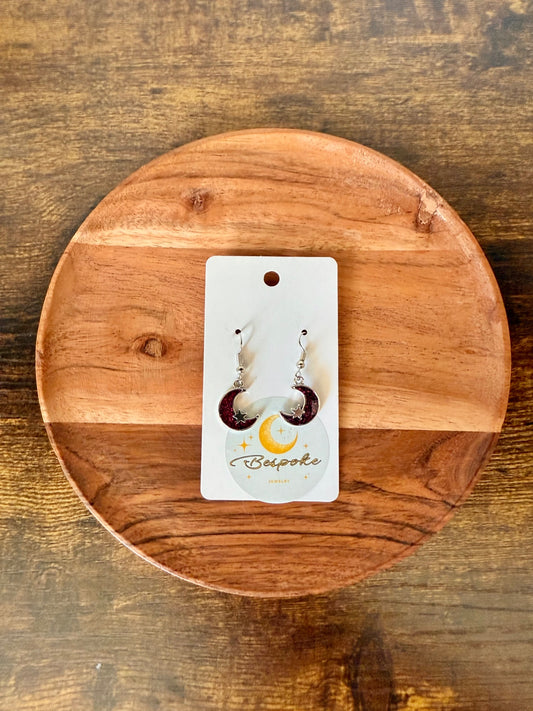 Crimson Moon Star Resin Earrings