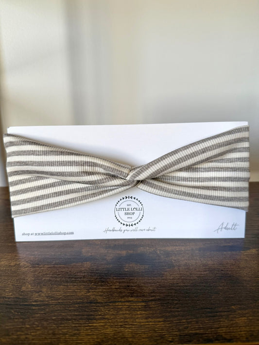 Gray and White Striped Headband