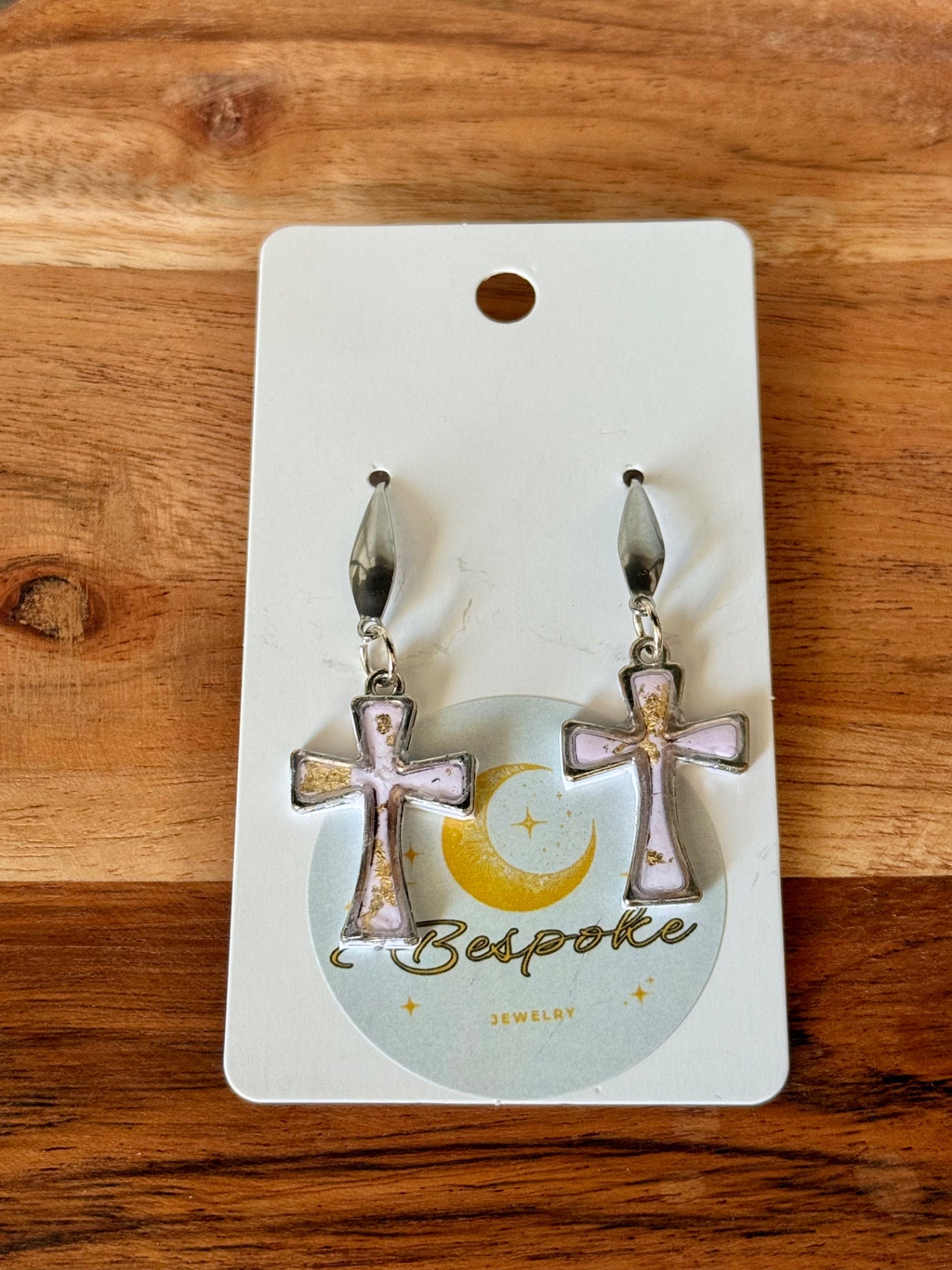 Pink and Silver Polymer Clay Cross Earrings