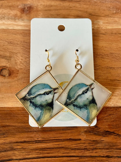 Blue Bird Resin Earrings