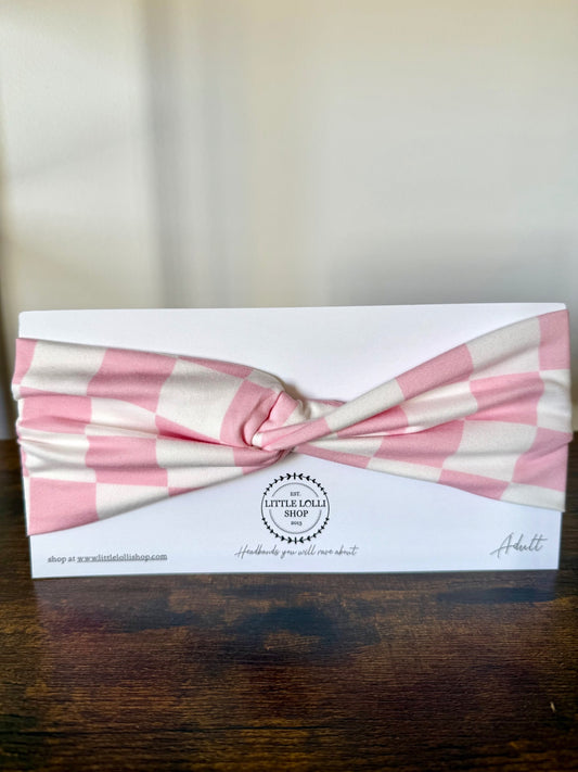 Pink and White Checkered Headband