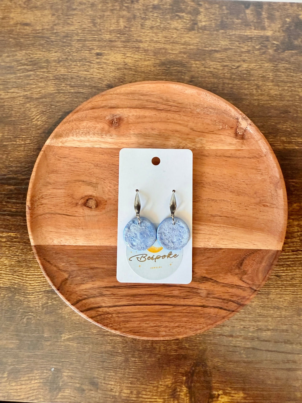 025 - Blue Silver Swirl Polymer Clay Dangle Earrings