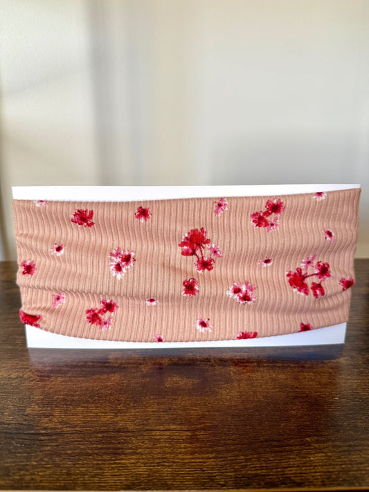 Pink Ribbed Floral Headband