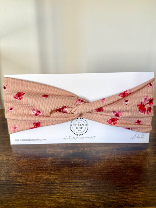 Pink Ribbed Floral Headband