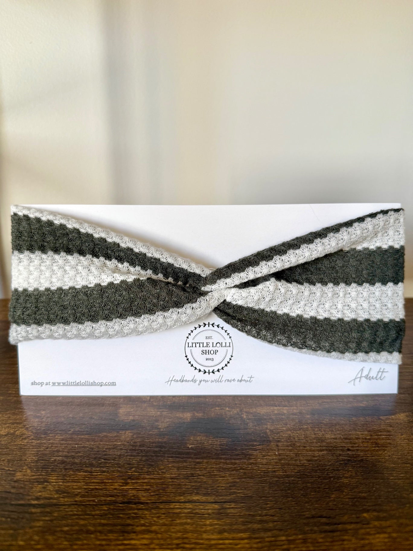 Textured Green and White Striped Headband