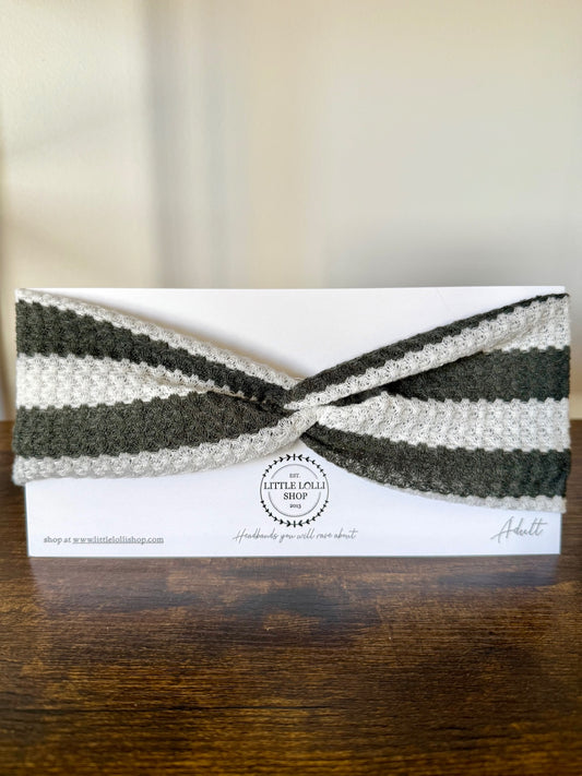 Textured Green and White Striped Headband