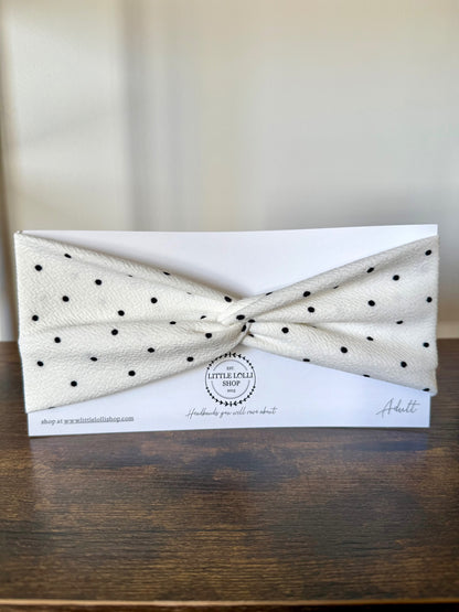 White with Black Polka Dot Headband