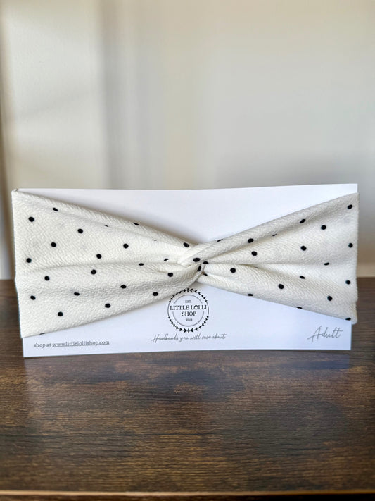 White with Black Polka Dot Headband
