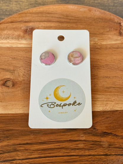 Pink Gold Sparkle Polymer Clay Stud Earrings