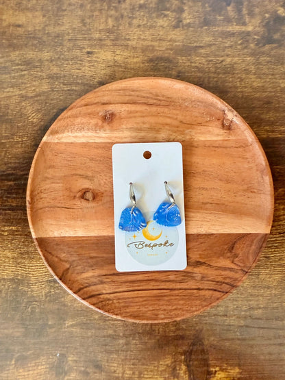 Blue Textured Fan Polymer Clay Dangle Earrings