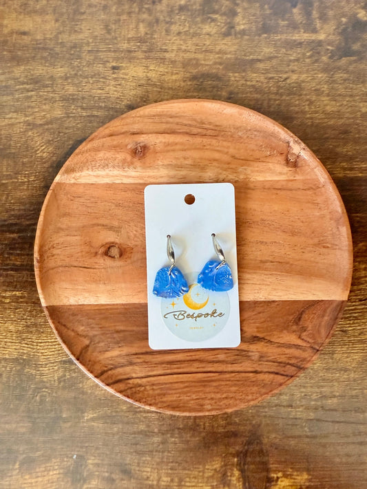 Blue Textured Fan Polymer Clay Dangle Earrings