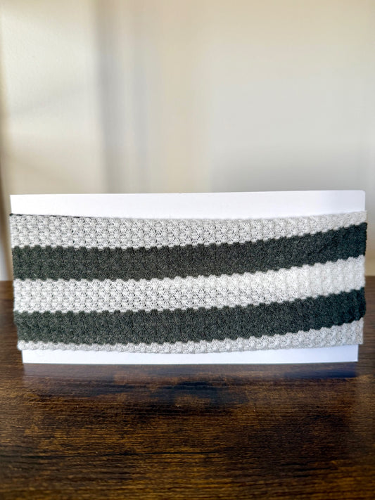 Textured Green and White Striped Headband