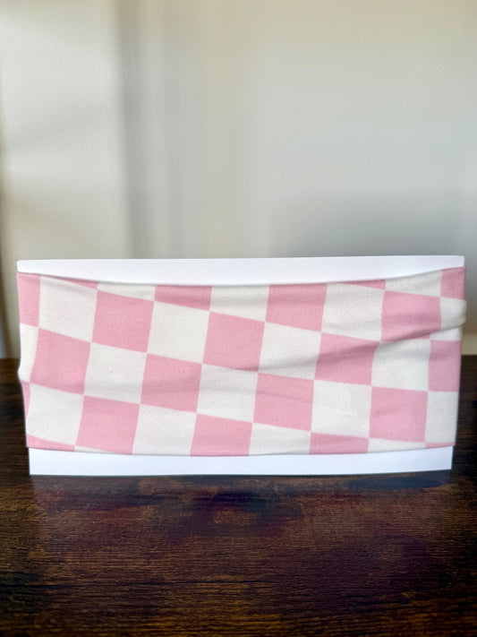 Pink and White Checkered Headband