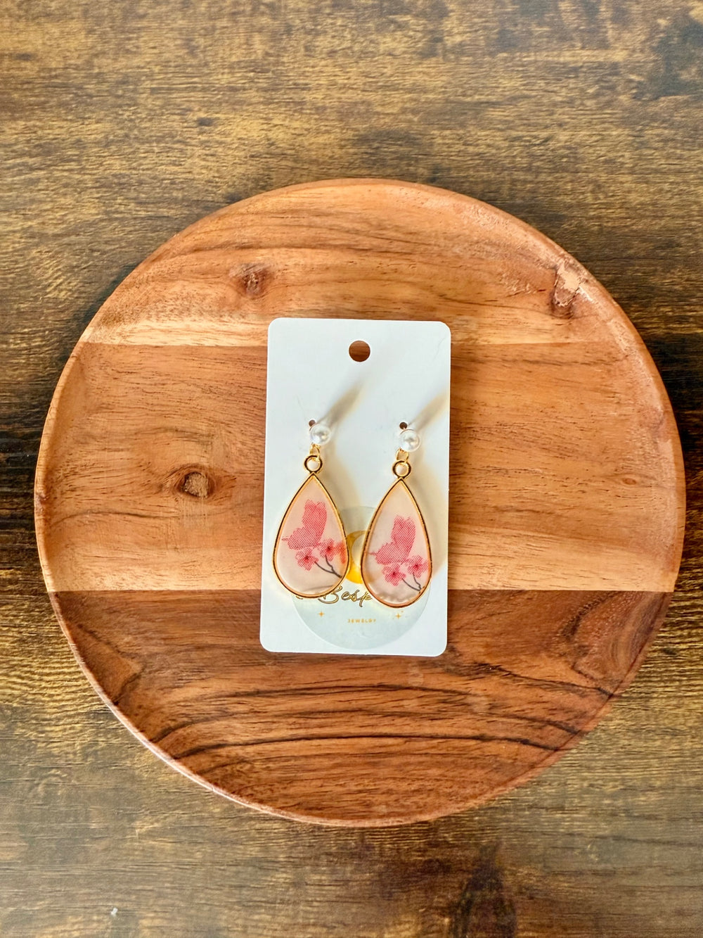 025 - Butterfly Flower Teardrop Resin Earrings
