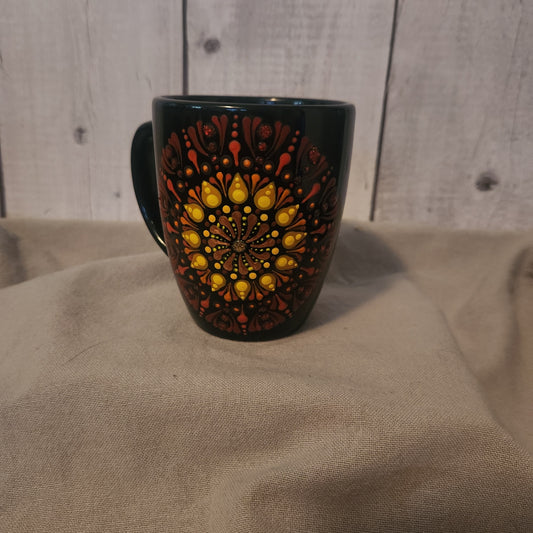 Mandala-Inspired Hand-painted Yellow Flower Mug