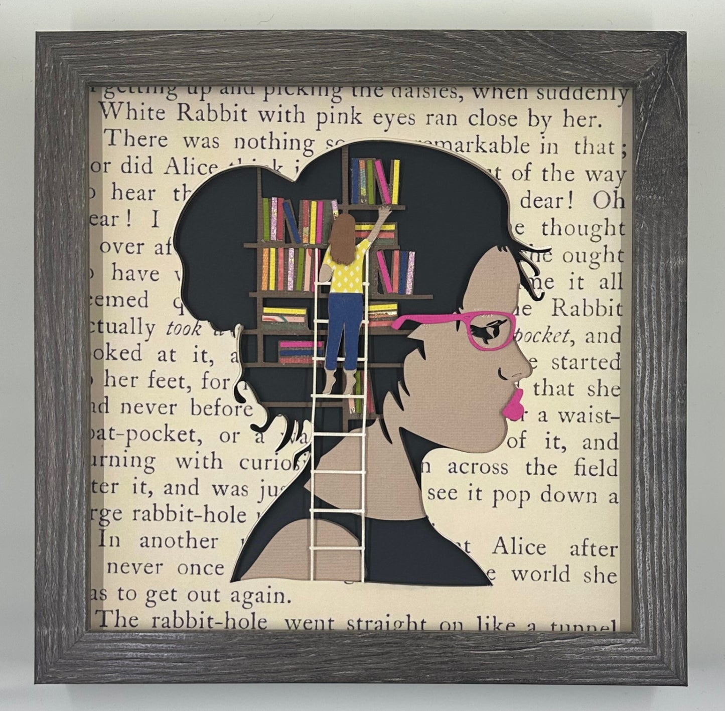 Abstract "Book Girl" Layered Paper Shadowbox