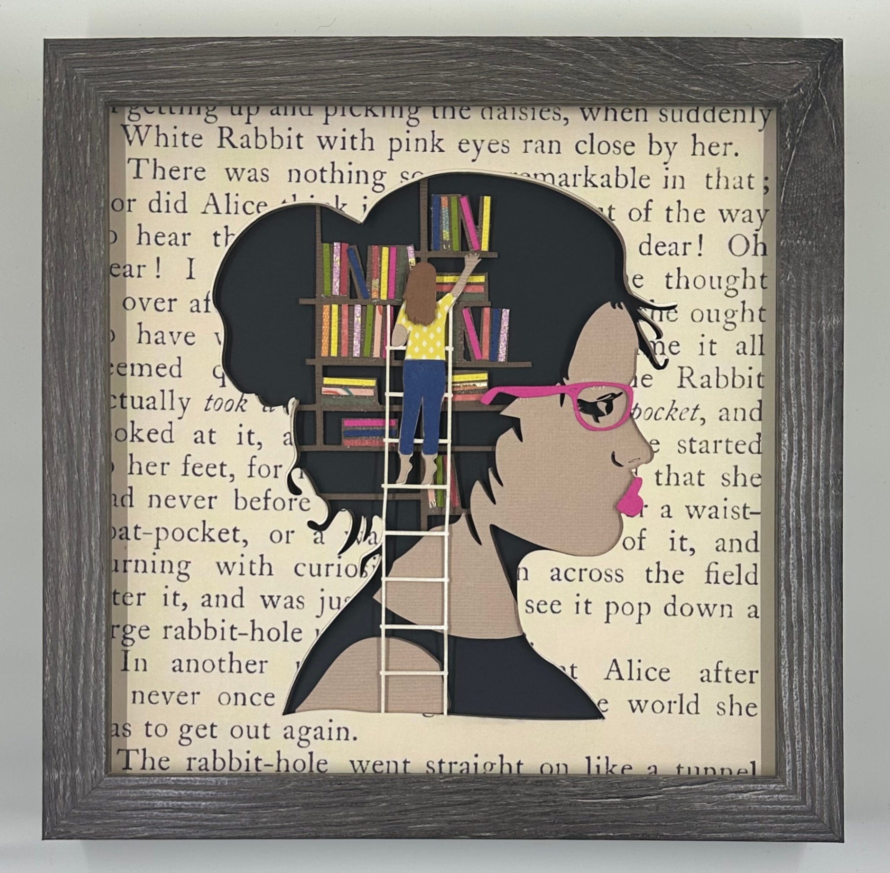 Abstract "Book Girl" Layered Paper Shadowbox