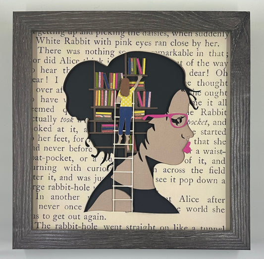 Abstract "Book Girl" Layered Paper Shadowbox
