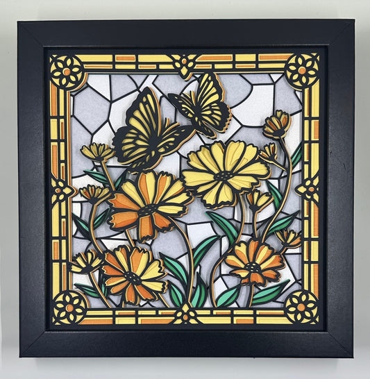 Butterflies and Flowers Layered Paper Shadowbox