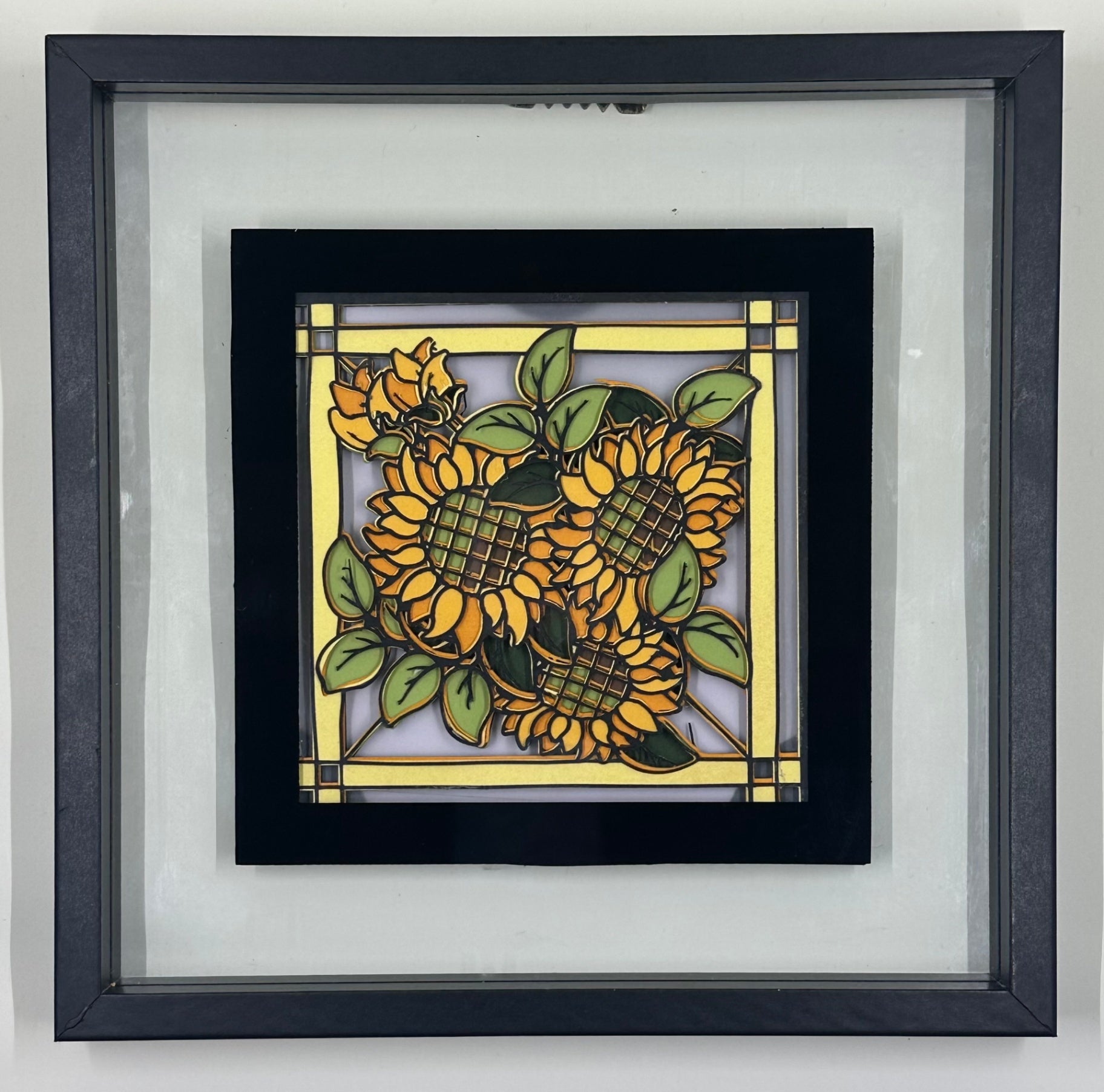 Sunflower Stained Glass in Floating Frame