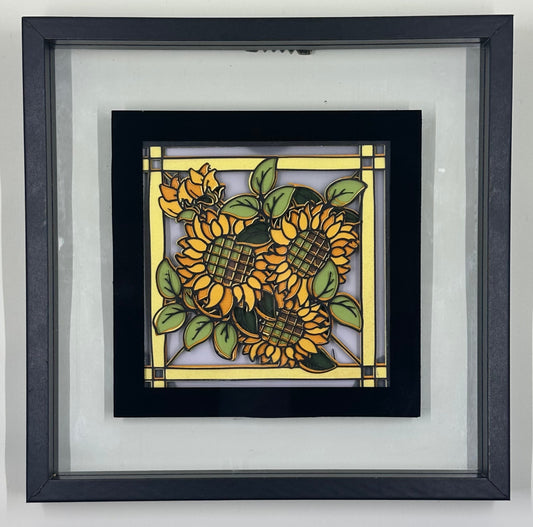 Sunflower Stained Glass in Floating Frame
