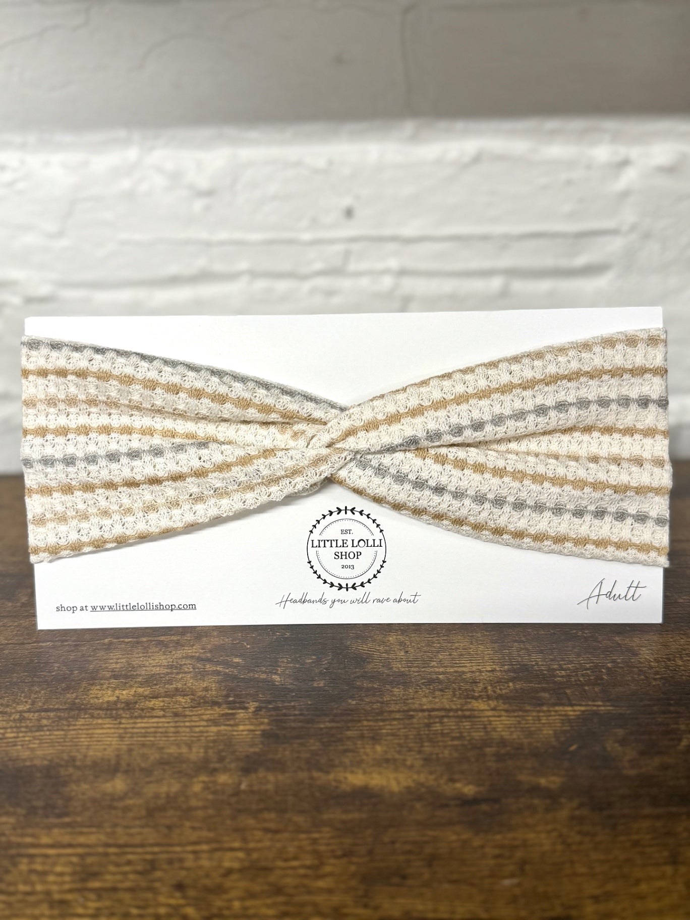 Beige Gray and White Textured Striped Headband