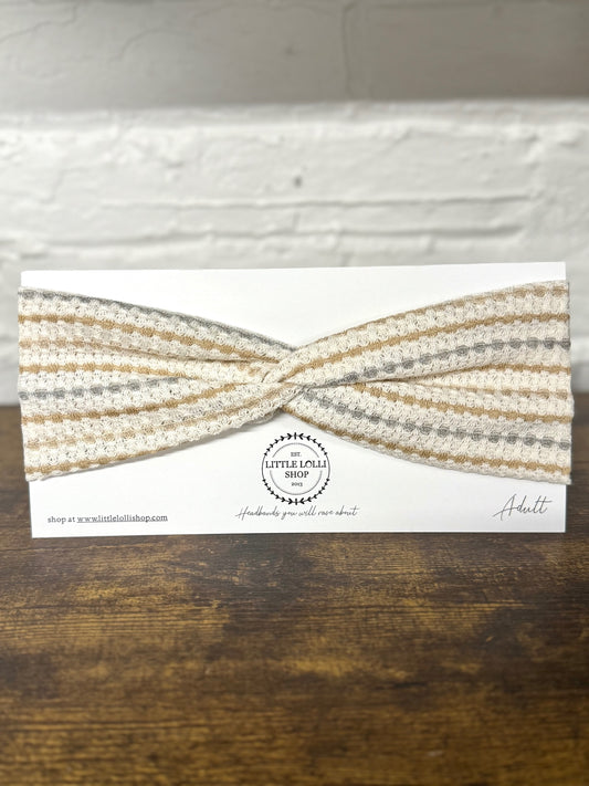 Beige Gray and White Textured Striped Headband