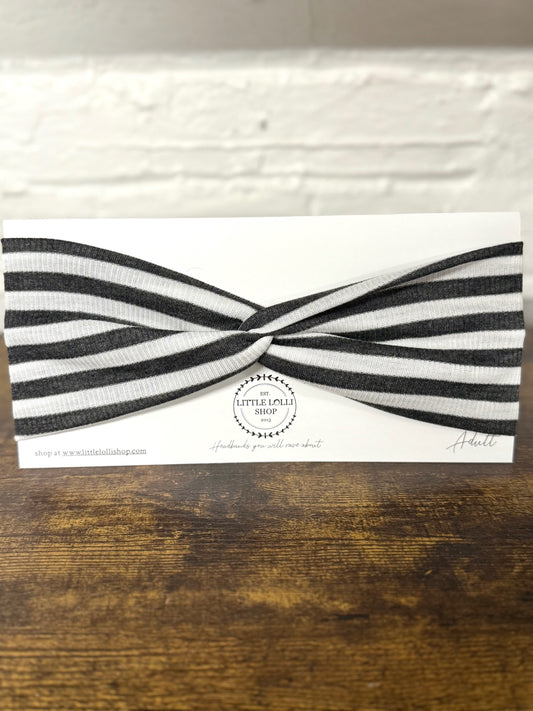 Gray and White Striped Headband