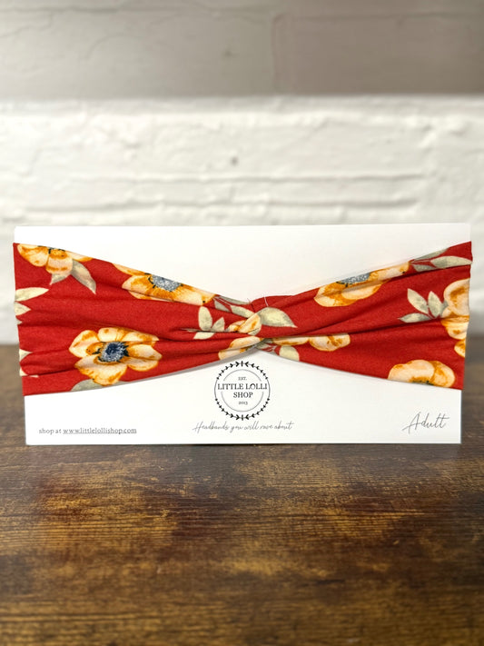 Red Orange Floral Headband