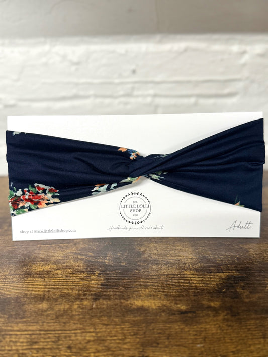 Navy Blue Floral Headband