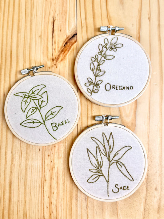 "Basil" Embroidery Hanging