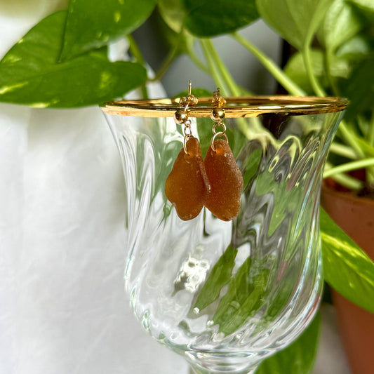 Brown Lake Michigan Beach Glass Earrings