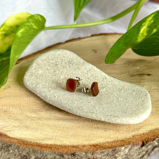 Brown Lake Michigan Beach Glass Stud Earrings