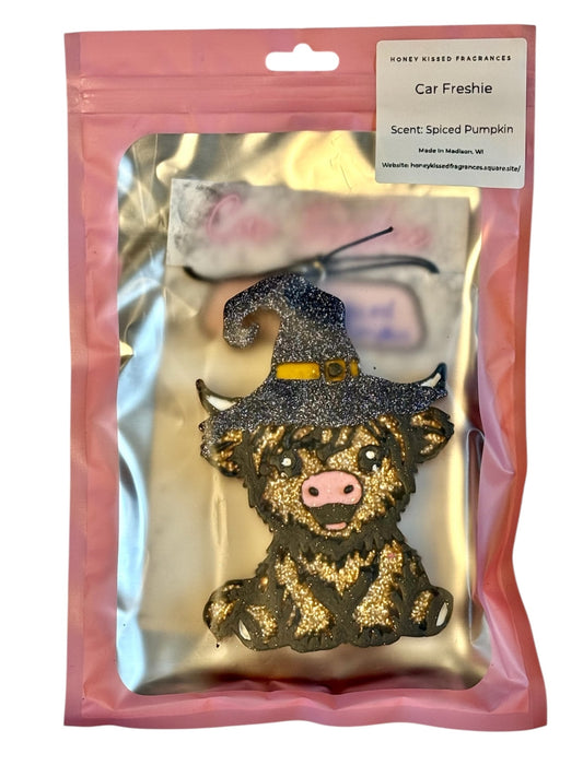 Witch Highland Cow Car Freshie - Spiced Pumpkin