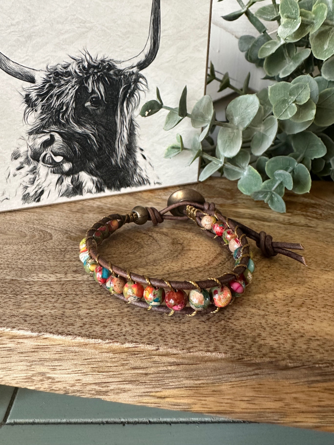 Rainbow Sea Sediment Jasper Single Wrap Bracelet