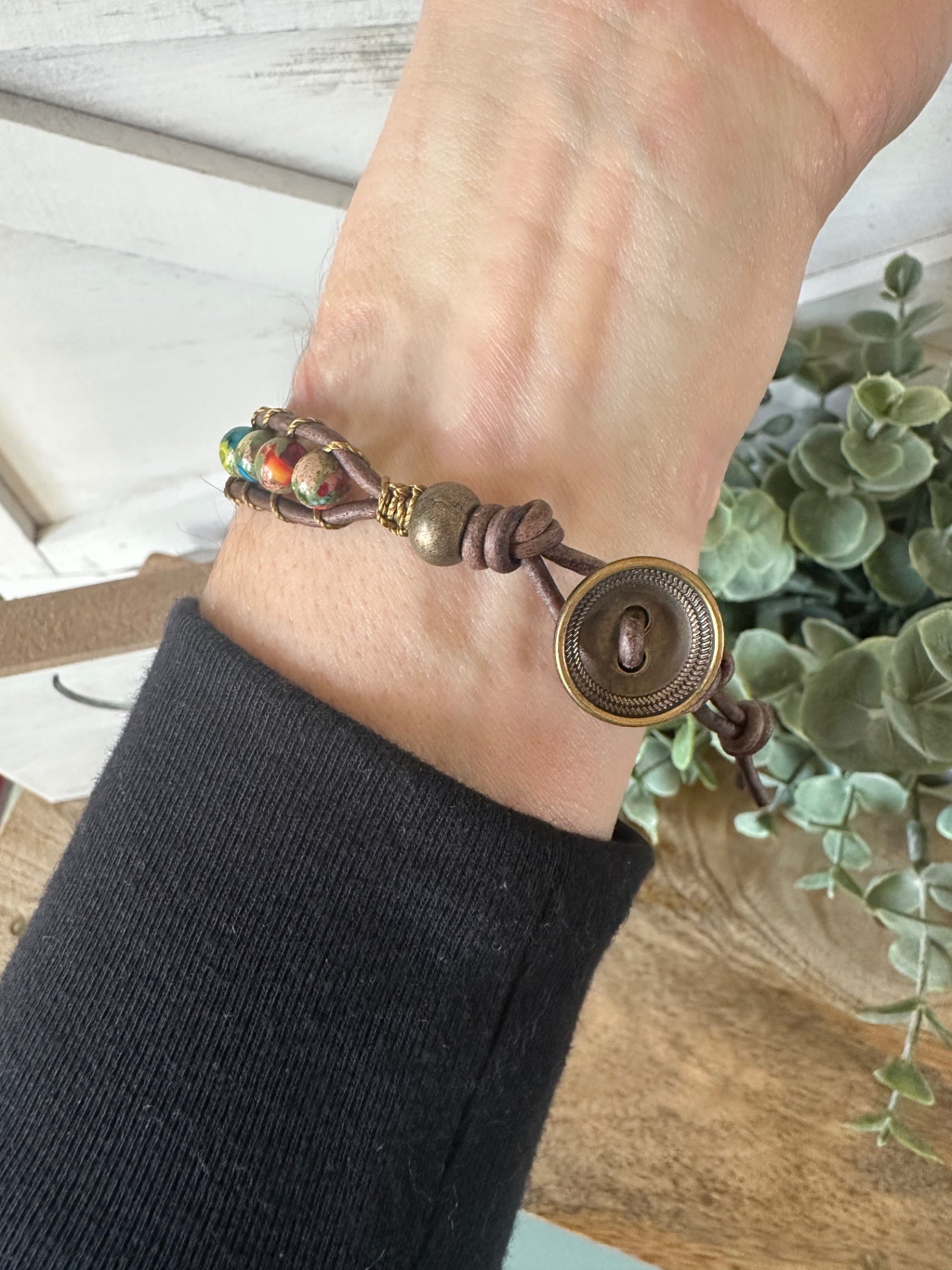 Rainbow Sea Sediment Jasper Single Wrap Bracelet