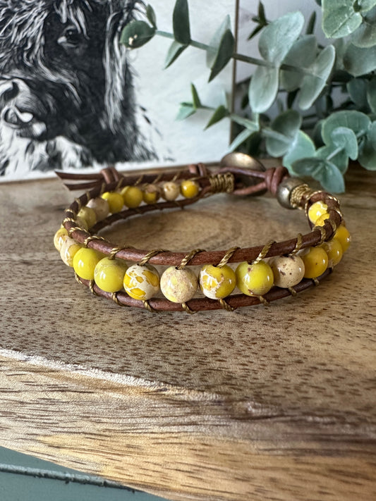 Yellow Sea Sediment Jasper Single Wrap Bracelet