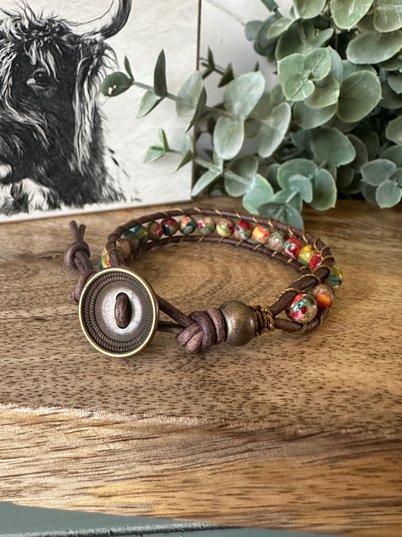 Rainbow Sea Sediment Jasper Single Wrap Bracelet