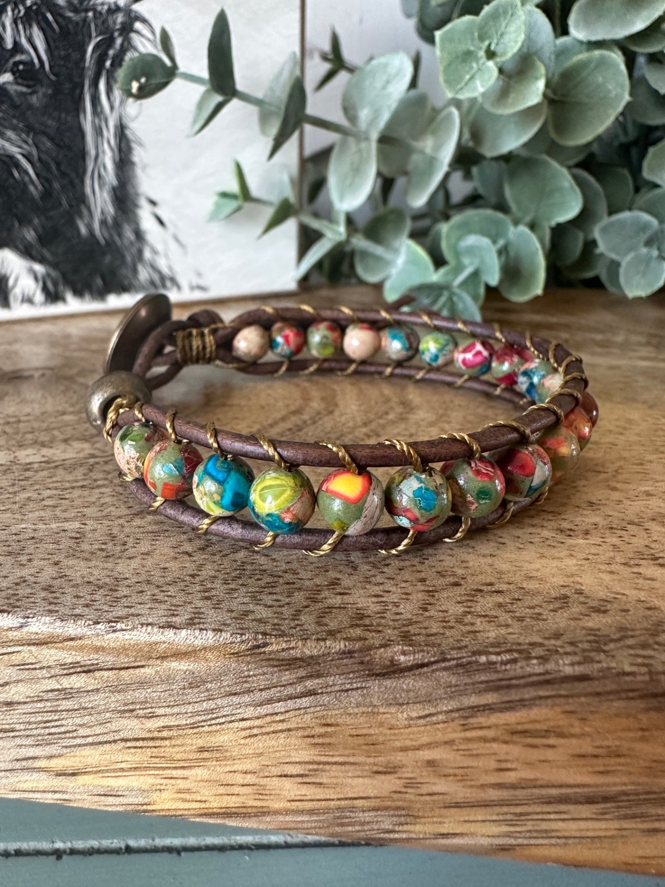 Rainbow Sea Sediment Jasper Single Wrap Bracelet