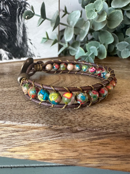 Rainbow Sea Sediment Jasper Single Wrap Bracelet