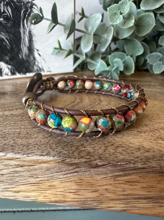 Rainbow Sea Sediment Jasper Single Wrap Bracelet