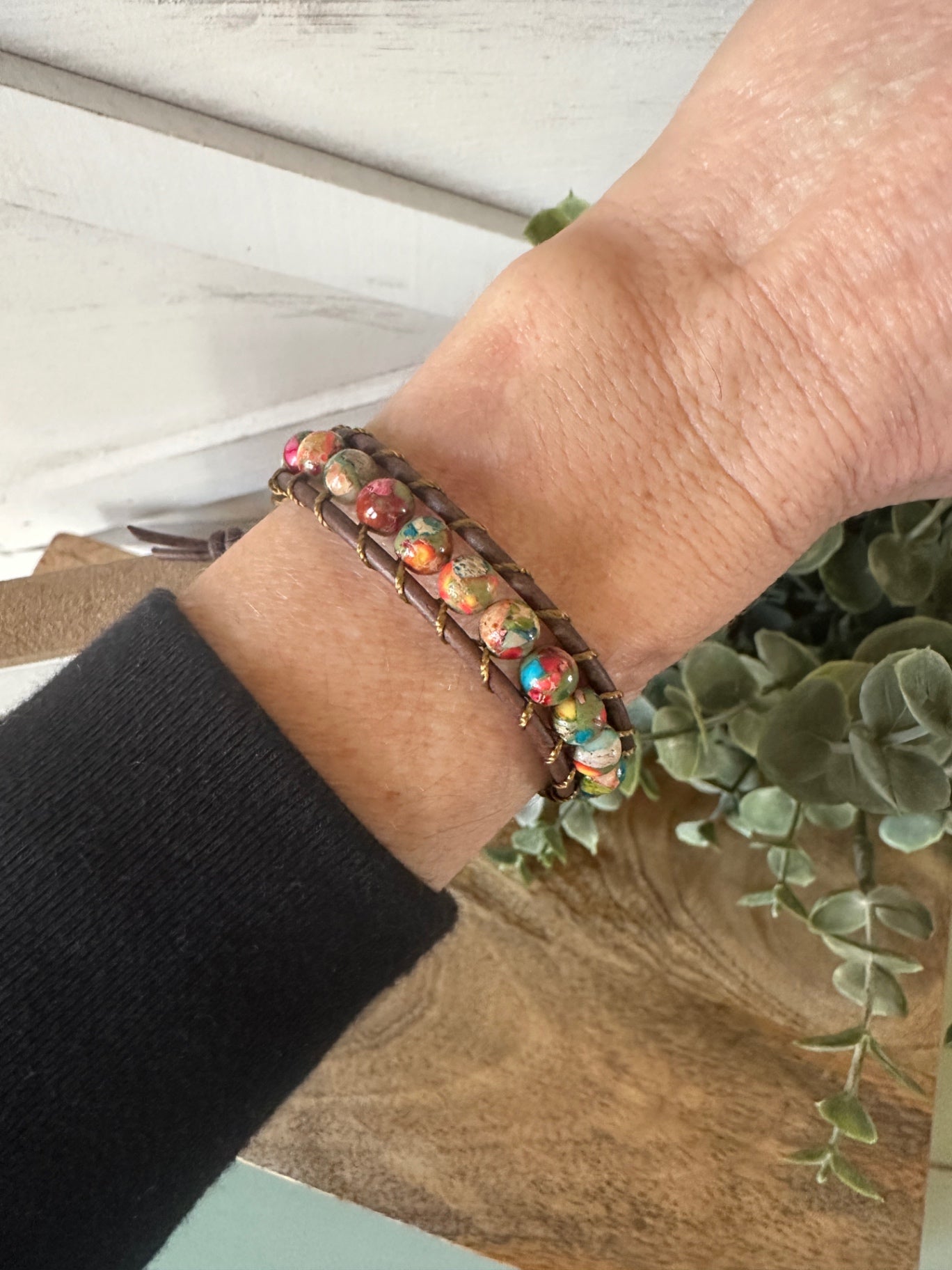 Rainbow Sea Sediment Jasper Single Wrap Bracelet