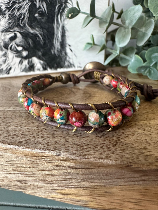 Rainbow Sea Sediment Jasper Single Wrap Bracelet