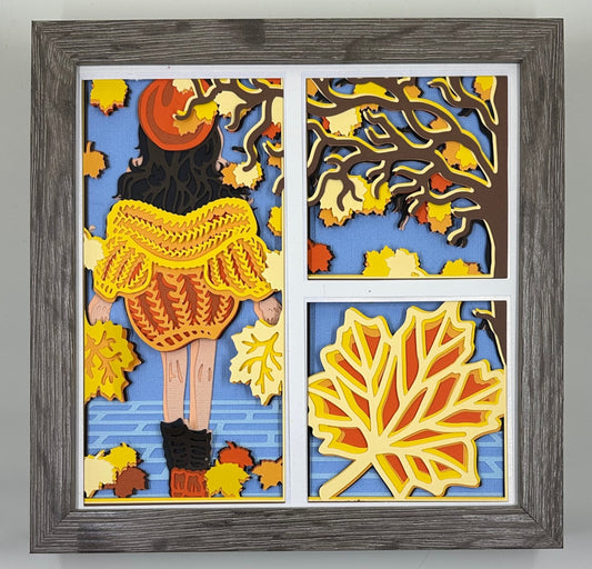 Sweater Girl in Fall Shadowbox