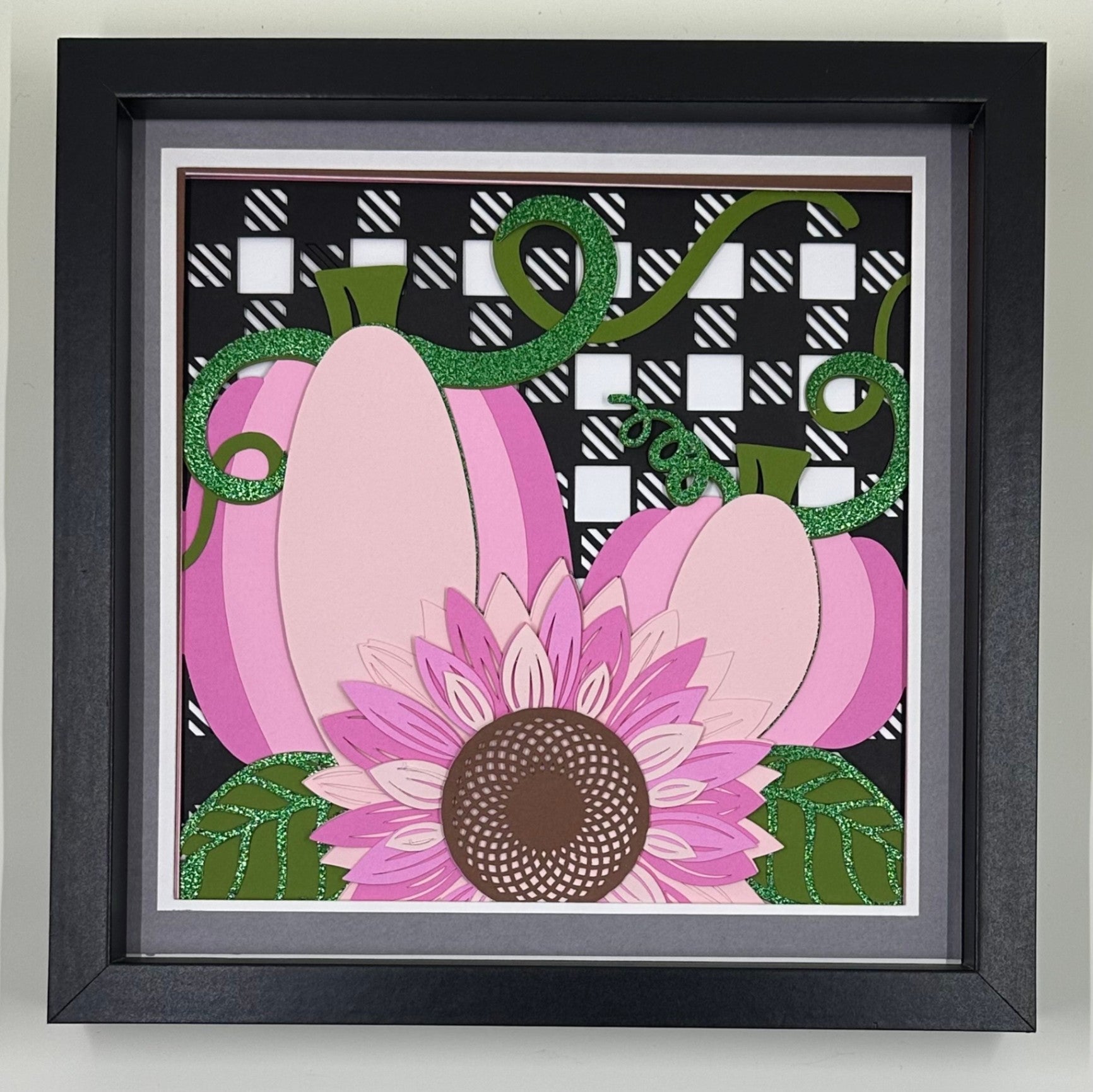 Non traditional Shades of Pink Sunflower and Pumpkin Shadowbox