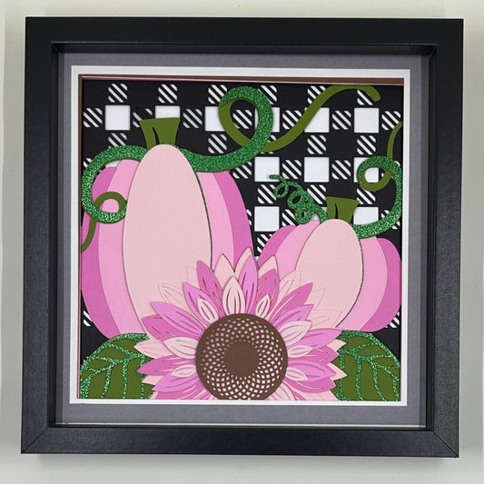 Non traditional Shades of Pink Sunflower and Pumpkin Shadowbox