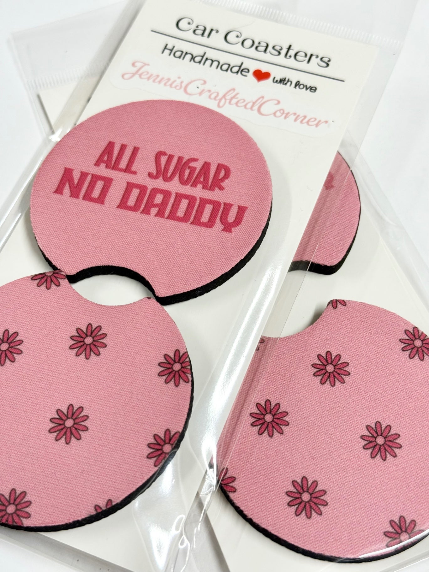 "All Sugar No Daddy" Car Coaster Set - Pink