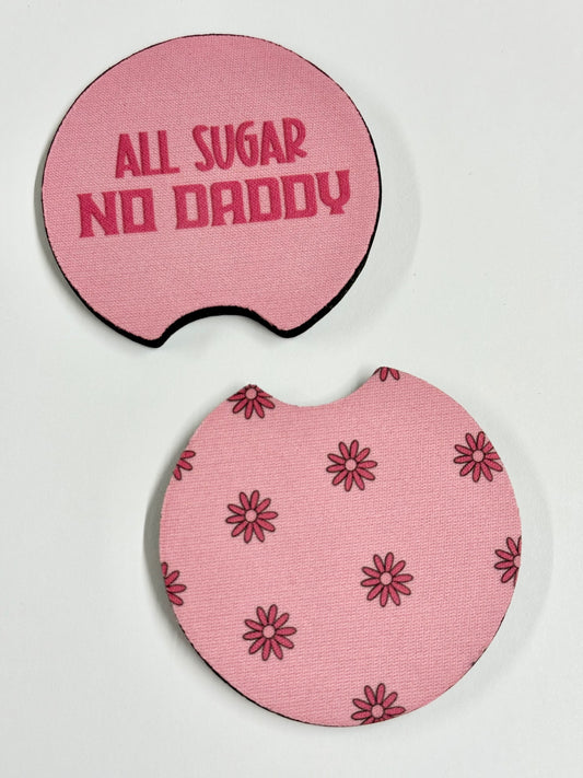 "All Sugar No Daddy" Car Coaster Set - Pink