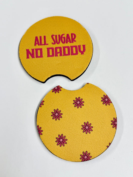 "All Sugar No Daddy" Car Coaster Set - Yellow